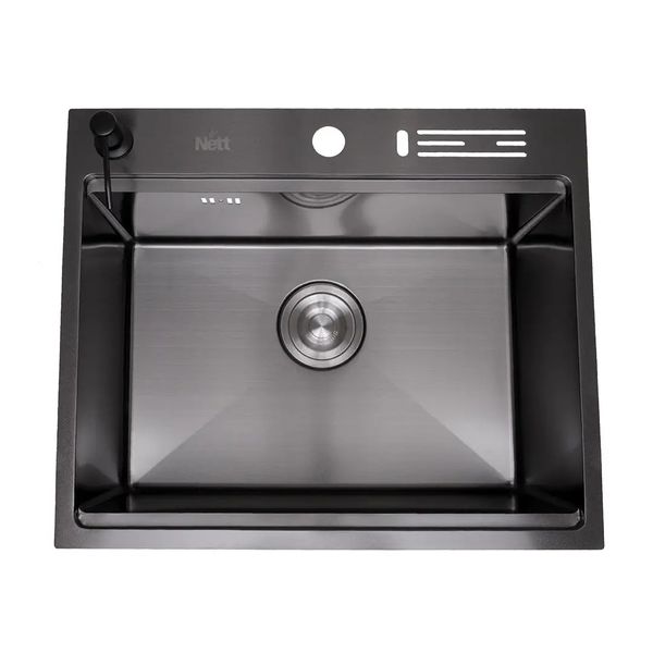 Мийка для кухні чорна з нержавійки з PVD покриттям багатофункціональна Nett NB-5747 64 фото