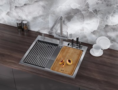 Мийка для кухні накладна з нержавійки кухонна станція Nett NS-5747 65 фото