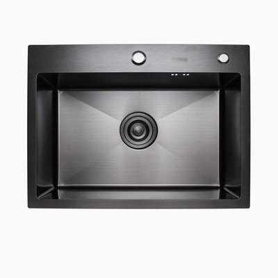 Кухонна мийка Platinum Handmade PVD 580х430х220 чорна (товщина 3,0/1,5 мм корзина та дозатор в комплекті) 23571 фото