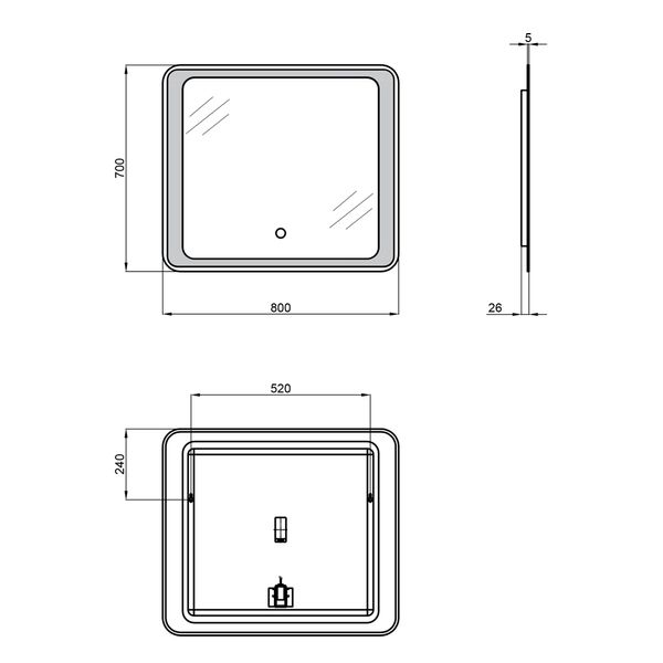 Дзеркало Qtap Leo 800х700 з LED-підсвічуванням Touch, димер, рег. яскравості QT117814187080W SD00045753 фото