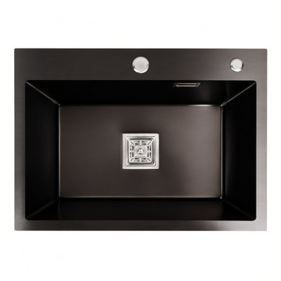 Кухонная мойка Platinum Handmade PVD 580х430х220 черная (толщина 3,0/1,0мм квадритний сифон) 36728 фото