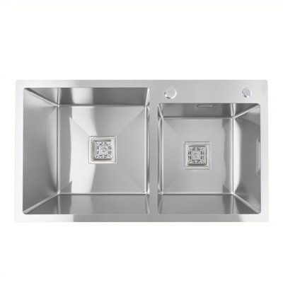 Кухонна мийка нержавійка Platinum Handmade HDB 80*45 на дві чаші (квадратний сифон) 40404 фото