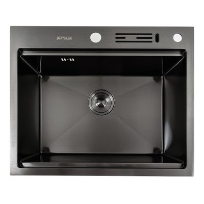 Кухонна мийка чорна PVD 60х50 Platinum Handmade з підставкою для ножів (сифон круглий, 3,0/0,8) 42221 фото