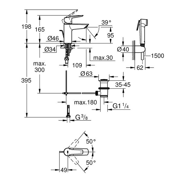 Набор для гигиенического душа со смесителем Grohe QuickFix Start S-Size 23123003 CV030576 фото