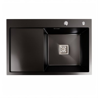 Мийка PVD Black Platinum Handmade 78*50B R (два отвори ,квадратний сифон 3.0/1.0) 37687 фото