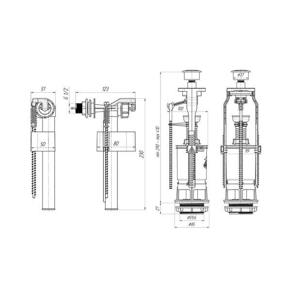 Наливний клапан для бачка унітаза ANIplast з боковим підведенням 1/2" WC6050M CV015590 фото