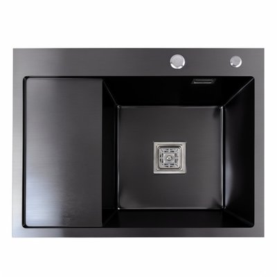Кухонна мийка чорна Platinum PVD Handmade 65*50 R(квадратний сифон 3,0/1) 38088 фото