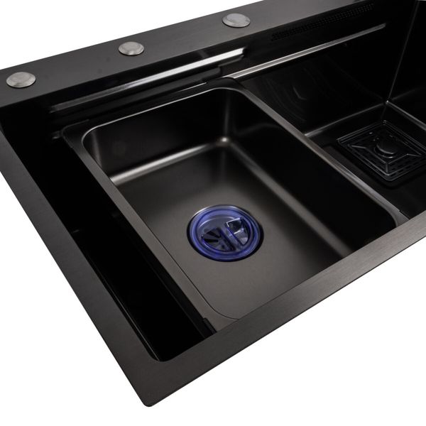 Кухонна мийка 75*45A PVD чорна Platinum Handmade "ВОДОСПАД" 40415 фото
