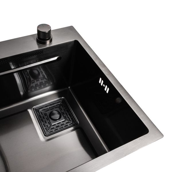 Кухонна мийка 75*45A PVD чорна Platinum Handmade "ВОДОСПАД" 40415 фото