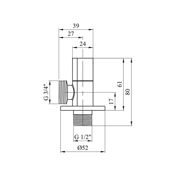 Кран приборный для подключения Karro 1/2"х3/4" НН хромированный KR-3115 CV022440 фото