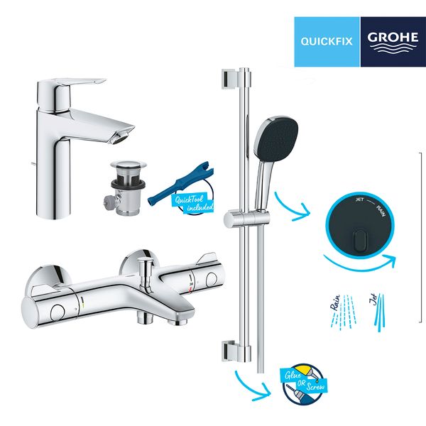 Комплект змішувачів для ванної кімнати з термостатом Grohe QuickFix UA202304TS CV030620 фото