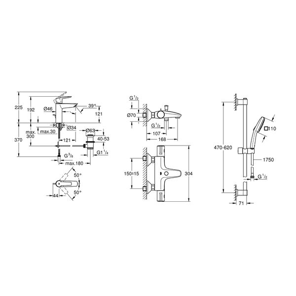 Комплект смесителей для ванной комнаты с термостатом Grohe QuickFix UA202304TS CV030620 фото