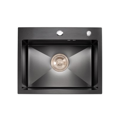 Мойка для кухни Platinum Handmade PVD черная 500х450х220 (толщина 3,0/1,5 мм, корзина и дозатор в комплекте) 23623 фото