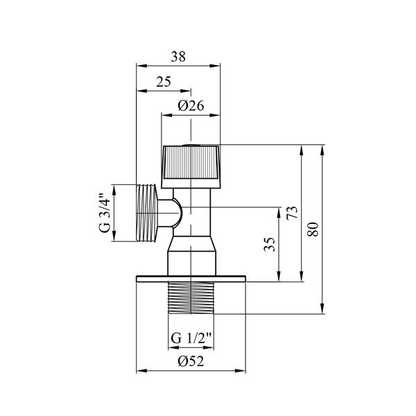 Кран приборный для подключения Karro 1/2"х3/4" НН хромированный KR-5001 CV020798 фото