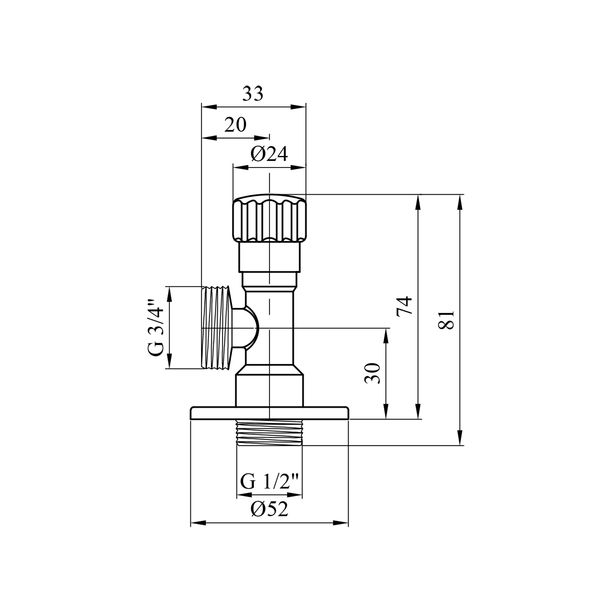 Кран приладовий для підключення Karro 1/2"х3/4" ЗЗ хромований KR-3020 CV017887 фото