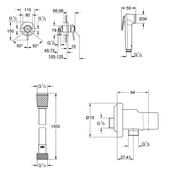 Набор для гигиенического душа скрытого монтажа со смесителем Grohe QuickFix BauClassic UA202606QF CV030608 фото