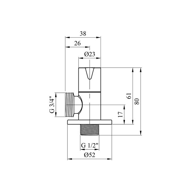 Кран приладовий для підключення Karro 1/2"х3/4" ЗЗ хромований KR-03112 CV022191 фото