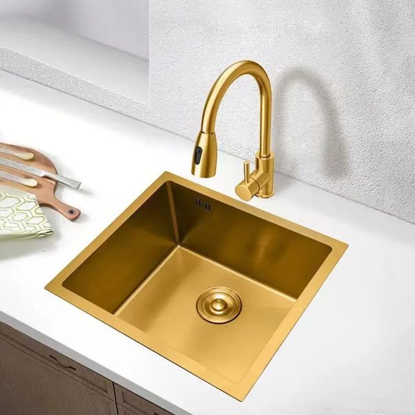 Золота мийка для кухні з нержавійки 50 см під стільницю Nett NG-5045 81 фото