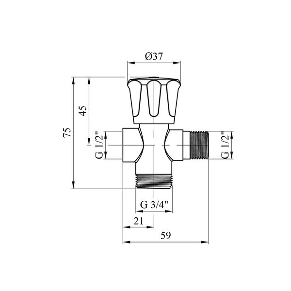 Кран приборный для подключения магистральный вентильный Karro 1/2"х3/4"х1/2" ВНН хромированный KR-3151 CV020766 фото