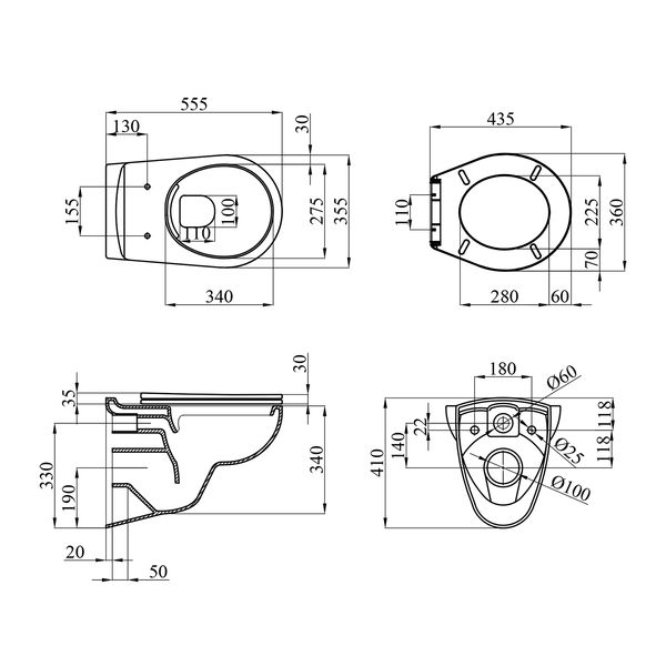 Унітаз підвісний Kroner Oker WHI533536 RIMLESS безобідковий з сидінням (KO533536WHIR) CV033120 фото