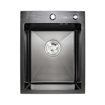 Мийка для кухні Platinum Handmade PVD чорна 400х500х220 (товщина 3,0/1,5 мм + корзина та дозатор в комплекті) 23565 фото