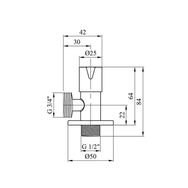 Кран приборный для подключения Karro 1/2"х3/4" НН хромированный KR-03112А CV022252 фото