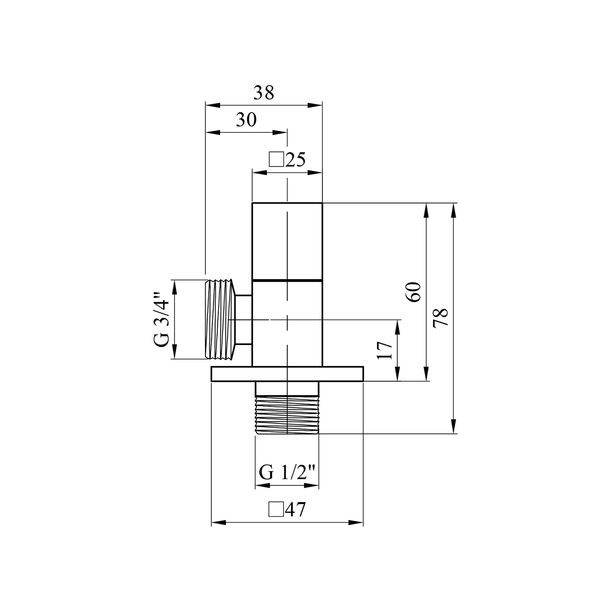 Кран приладовий для підключення Karro 1/2"х3/4" ЗЗ хромований KR-03122А CV020379 фото