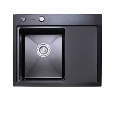 Кухонна мийка Platinum Handmade PVD 580х480х220 L чорна (товщина 3,0/1,5 мм корзина та дозатор в комплекті) 23588 фото