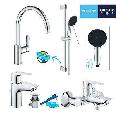 Комплект смесителей для ванной комнаты и кухни Grohe QuickFix Start Edge UA202501SK CV030625 фото