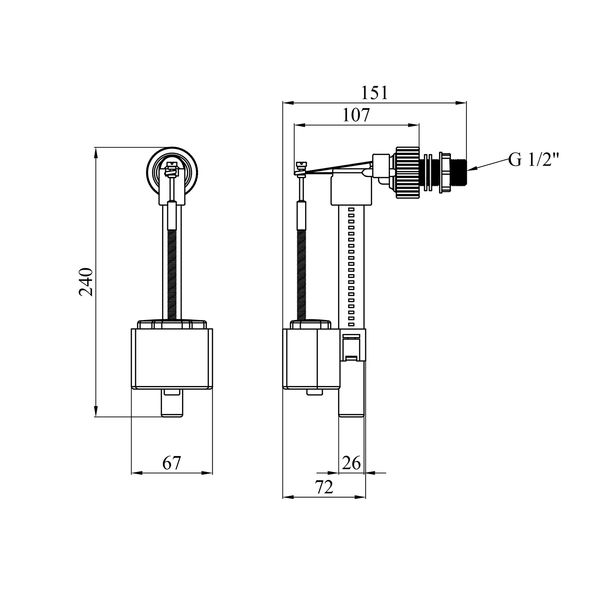 Наливний клапан для бачка унітаза Agua SV02 з боковим підведенням і пластиковою різьбою 1/2" BE0R0207 (КБ-1) CV033438 фото