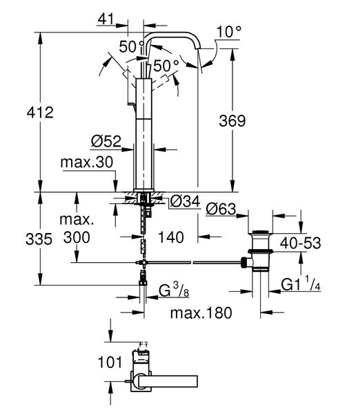 Allure Одноважільний змішувач для раковини XL-Size (32249000) 32249000 фото