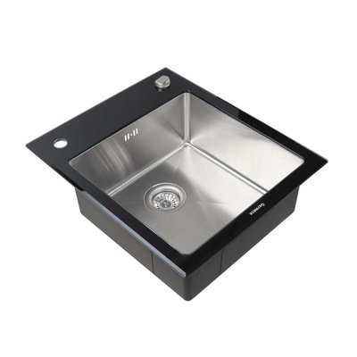 Кухонна мийка Platinum Handmade BLACK GLASS 600x510x200 23641 фото