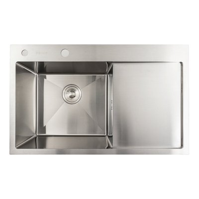 Кухонна мийка нержавійка 78*48 L Platinum Handmade (два отвори, круглий сифон 3,0/0,8) 42217 фото