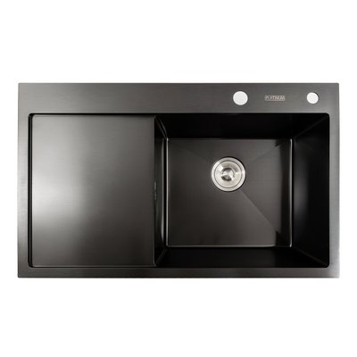 Кухонна мийка чорна PVD 78*48 R Platinum Handmade (два отвори, круглий сифон 3,0/0,8) 42218 фото