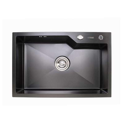 Кухонная мойка Platinum Handmade PVD 650х430х220 черная (толщина 3,0/1,5 корзина и дозатор в комплекте) 23624 фото