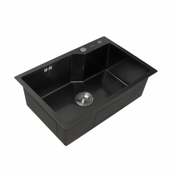 Кухонна мийка Platinum Handmade PVD 650х430х220 чорна (товщина 3,0/1,5 корзина та дозатор в комплекті) 23624 фото