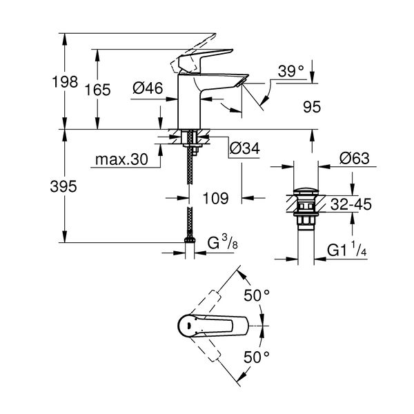 Змішувач для раковини Grohe QuickFix Start S-Size 23550002 з донним клапаном CV030579 фото