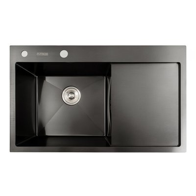 Кухонна мийка чорна PVD 78*48 L Platinum Handmade (два отвори, круглий сифон 3,0/0,8) 42219 фото