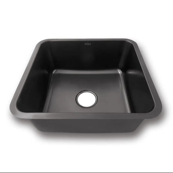 Чорна мийка для кухні з нержавійки 45 см в стільницю Nett NB-4643 77 фото
