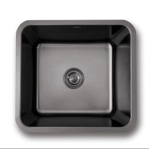 Черная мойка для кухни из нержавейки 45 см в столешницу Nett NB-4643 77 фото