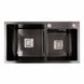 Кухонна мийка Platinum Handmade PVD HDB чорна 780х430х230 на дві чаші (квадратний сифон,3.0/1.0) 36732 фото 1