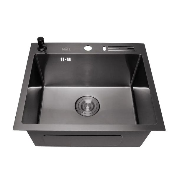 Чорна кухонна мийка 45 см накладна з нержавійки Nett NВ-5245 79 фото