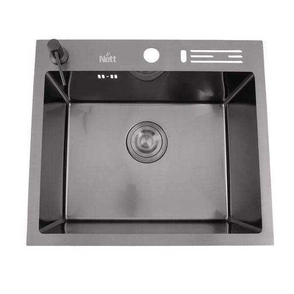 Черная кухонная мойка 45 см накладная из нержавейки Nett NВ-5245 79 фото