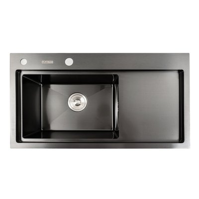 Кухонна мийка чорна PVD 78*43 L Platinum Handmade (два отвори, круглий сифон 3,0/0,8) 42230 фото