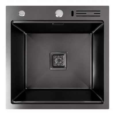 Кухонна мийка 50*50 PVD чорна Platinum Handmade з підставкою для ножів 41546 фото